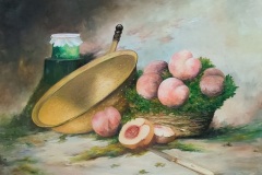 Pêches et passoire - 2007 - 8F	46*38 -  Huile sur toile