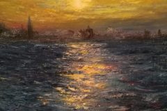 Venise et le grand canal au couchant - 2019 - 8F   46*38	- Huile sur toile