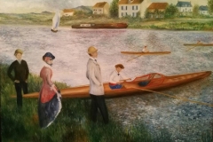 Un dimanche au bord de l'eau d'après Renoir - Huile sur toile - 65*54 - 15F